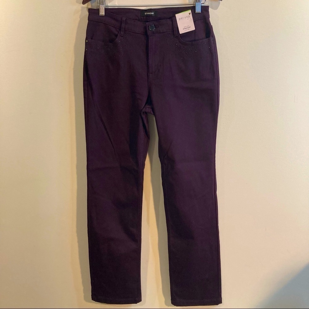 PER UNA Sz 12 Roma Rise Straight Luxe Feel Rhinestone Embellished Jeans